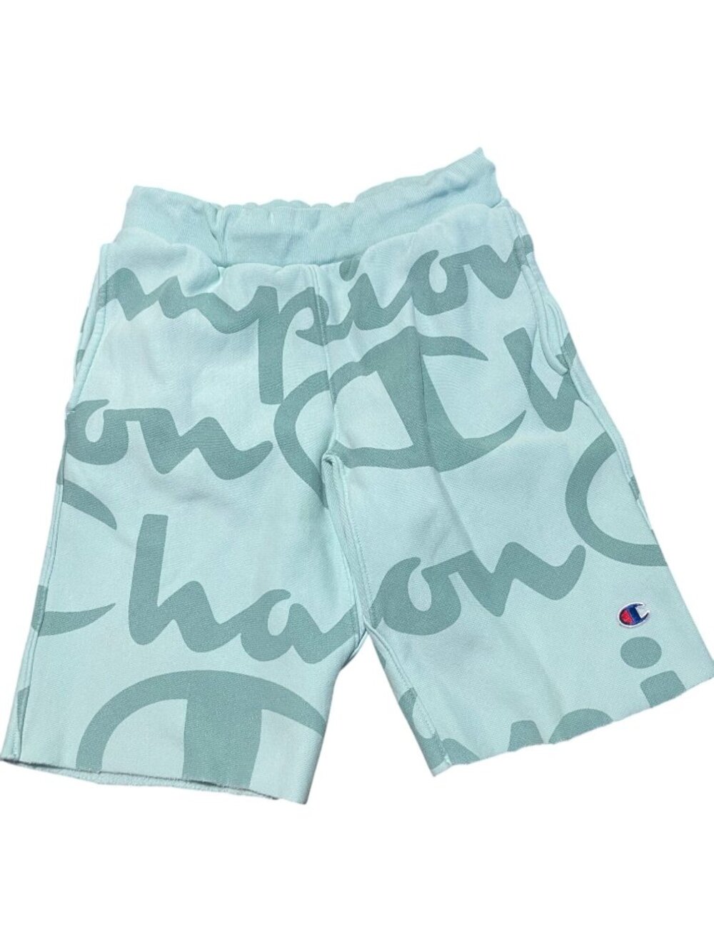 Champion Reverse Weave Allover Print Script Logo Cut Off Shorts Mens Small